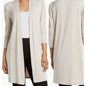 Magaschoni Open Front Oatmeal Ribbed Knit Cozy Soft Duster Cardigan Sweater